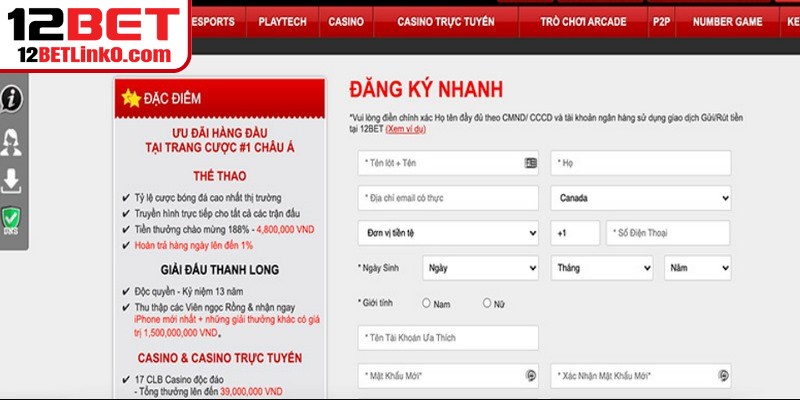 Đăng Ký 12BET - Hướng Dẫn Mở Tài Khoản Nhanh Chóng 7 Khuyến mãi 12BET dành cho thành viên hiện hữu